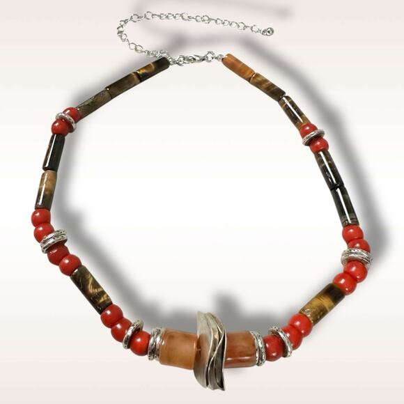 Free People Birdie Choker Necklace Brown Silver Neutral Bohemian Layering NEW - Picture 3 of 7